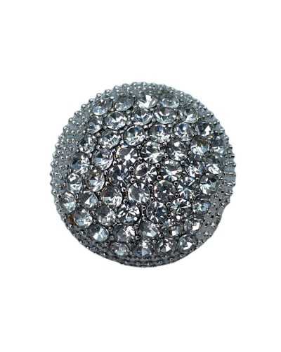 Bijou Bouton Strass Argent Rond Bombé Métal Tige 25 Mm