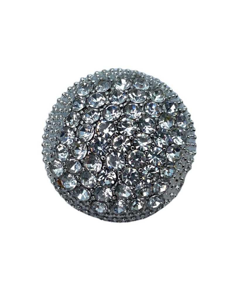 Bijou Bouton Strass Argent Rond Bombé Métal Tige 25 Mm