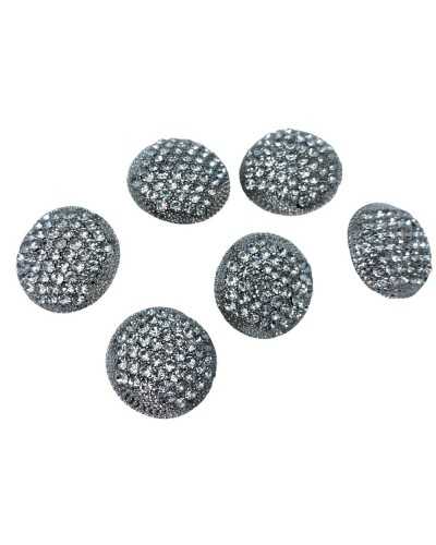 Bijou Bouton Strass Argent Rond Bombé Métal Tige 25 Mm