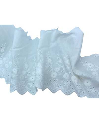 Weiße Sangallo-Spitzenbesätze, gewellte Blumenstickerei, 13 cm hoch