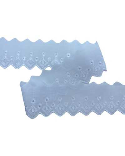 Garnituren, weiße Sangallo-Spitze, glänzende, gewellte Stickerei, 7 cm hoch