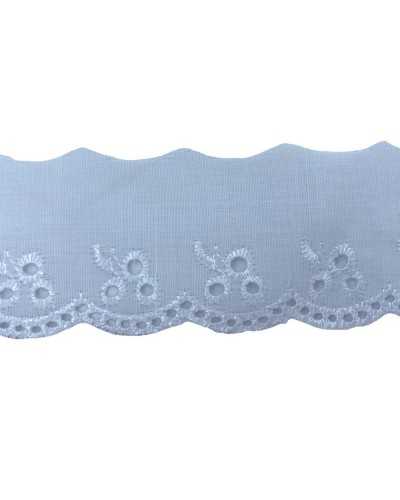 Garnituren, weiße Sangallo-Spitze, glänzende, gewellte Stickerei, 5 cm hoch