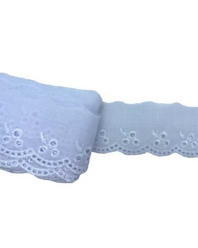 Garnituren, weiße Sangallo-Spitze, glänzende, gewellte Stickerei, 5 cm hoch
