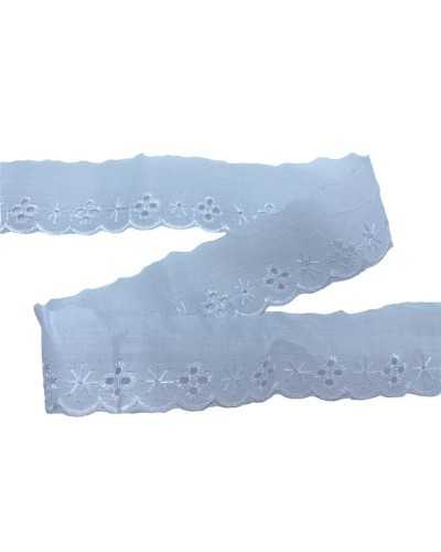 Garnituren, weiße Sangallo-Spitze, glänzende, gewellte Stickerei, 4 cm hoch