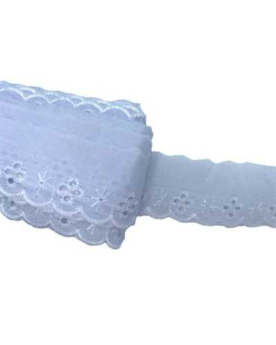 Garnituren, weiße Sangallo-Spitze, glänzende, gewellte Stickerei, 4 cm hoch
