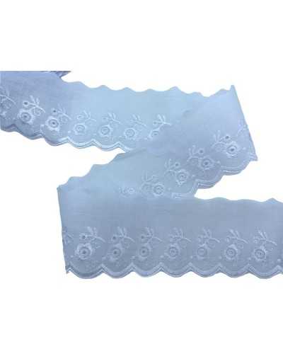 Garnituren, weiße Sangallo-Spitze, glänzende, gewellte Stickerei, 7 cm hoch