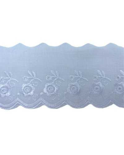 Passamaneria Pizzo Sangallo Bianco Ricamo Lucido Smerlato Alto 7 Cm