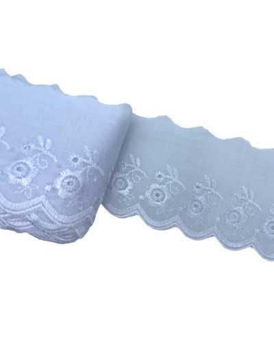 Passamaneria Pizzo Sangallo Bianco Ricamo Lucido Smerlato Alto 7 Cm
