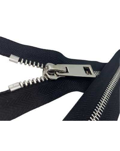 Cierre con Cremallera 1 Cadena Cursor Liberable Negra N.8 Metal Pulido 60 Cm Largo