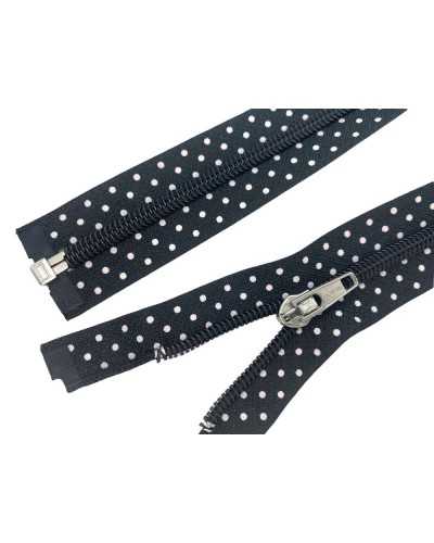 Cerniera Lampo Zip Chiusura Nero Pois Bianco Cursore Argento Sganciabile Lunga 55 Cm