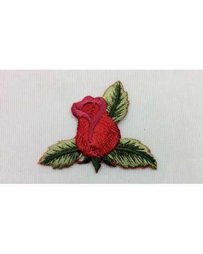 Parche Aplicación Termoadhesivo Bordado Marbet Hojas Capullo Rosa Roja 5x4 Cm