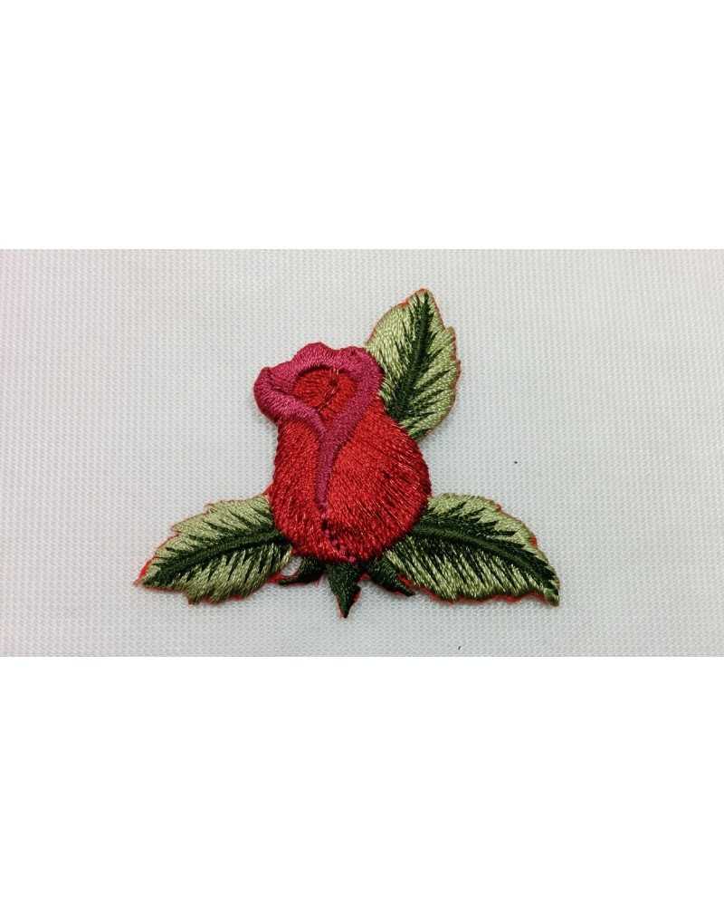 Parche Aplicación Termoadhesivo Bordado Marbet Hojas Capullo Rosa Roja 5x4 Cm
