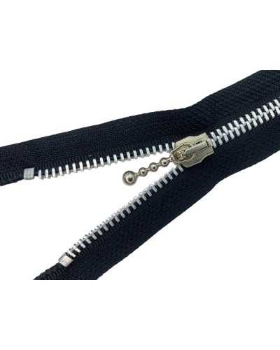 Cerniera Chiusura Zip Lampo Nero Catena 5 Metallo Argento Divisibile Casacca Giubbino 47 Cm