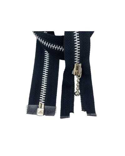 Cerniera Chiusura Zip Lampo Nero Catena 5 Metallo Argento Divisibile Casacca Giubbino 47 Cm