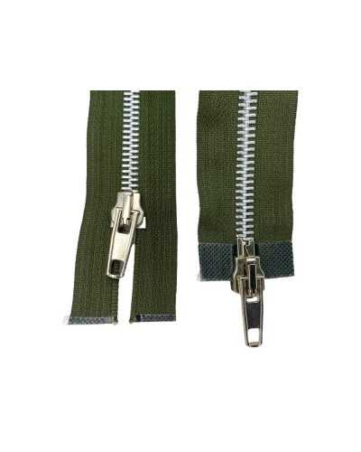 Reißverschluss, militärgrün, doppelte Cursorkette, 6 silbernes Metall, 60 cm lang