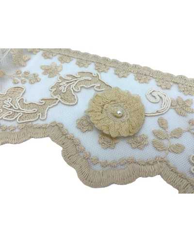 Passementerie Dentelle Rebrodè Tulle Ecru Coton Travaillé Rose Perle Haute 12 Cm