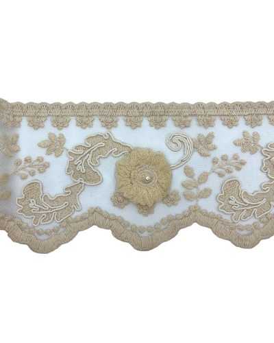 Passementerie Dentelle Rebrodè Tulle Ecru Coton Travaillé Rose Perle Haute 12 Cm