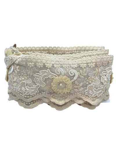 Trimmings Lace Rebrodè Tulle Ecru Cotton Worked Pearl Roses High 12 Cm