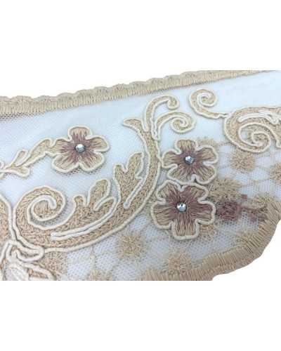 Pasamanería Encaje Rebrodè Tul Algodón Crudo Rosa Antiguo Strass Rosa Trabajada Alto 12 Cm