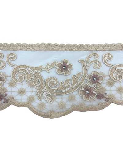 Pasamanería Encaje Rebrodè Tul Algodón Crudo Rosa Antiguo Strass Rosa Trabajada Alto 12 Cm