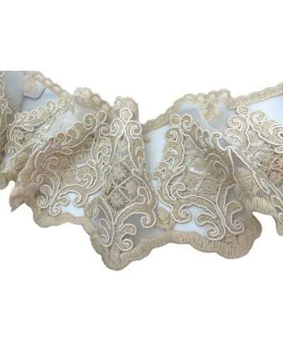 Pasamanería Puntilla Rebrodè Tul Algodón Crudo Crema Trabajada 13 Cm De Altura