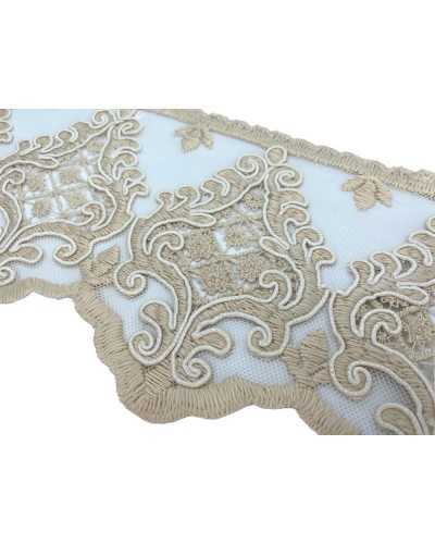 Trimmings Lace Rebrodè Tulle Cotton Ecru Cream Worked 13 Cm High