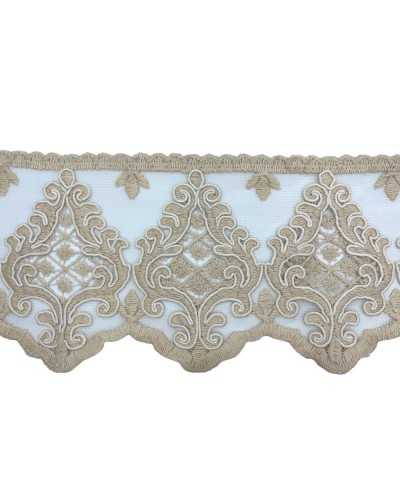 Pasamanería Puntilla Rebrodè Tul Algodón Crudo Crema Trabajada 13 Cm De Altura