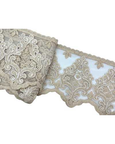 Trimmings Lace Rebrodè Tulle Cotton Ecru Cream Worked 13 Cm High