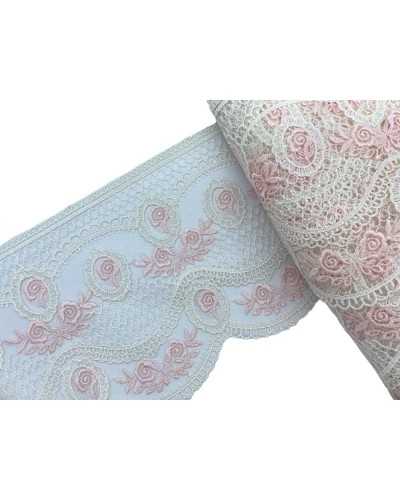 50 Cm Pasamanería Encaje Festoneado Encaje Tul Blanco Leche Rosa Bordado 13 Cm Alto