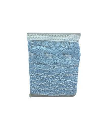 Passementerie Dentelle Festonnée Tulle Blanc Lait Broderie Bleu Ciel 12 Cm De Haut