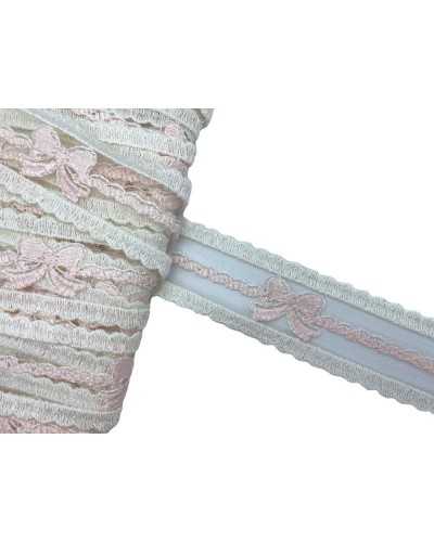 Passamaneria Pizzo Tramezzo Tulle Bianco Latte Ricamo Fiocco Alto 35 Mm