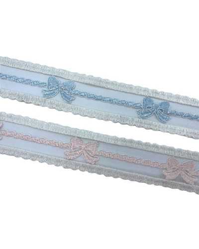 Passementerie Dentelle Cloison Tulle Blanc Lait Broderie Noeud Haut 35 Mm