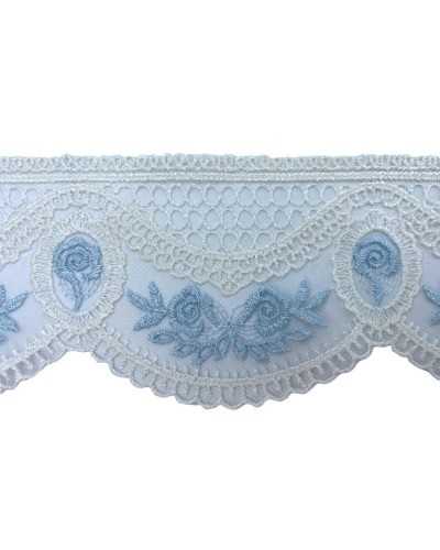 Puntilla festoneada Puntilla de tul de 7 cm de altura, blanco lechoso y celeste