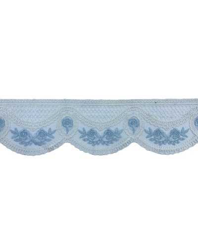 Puntilla festoneada Puntilla de tul de 7 cm de altura, blanco lechoso y celeste