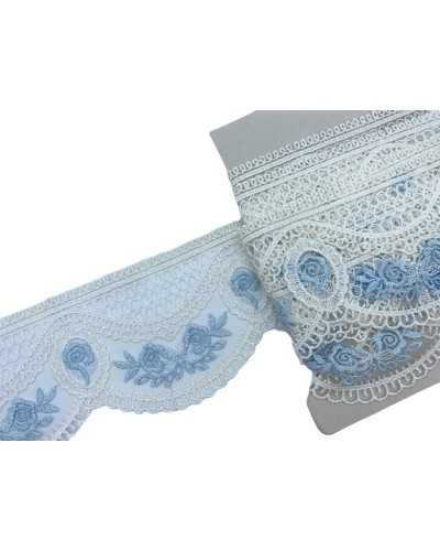 Puntilla festoneada Puntilla de tul de 7 cm de altura, blanco lechoso y celeste