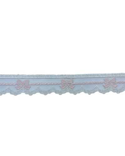 Passamaneria Pizzo Tulle Smerlato Bianco Latte Ricamo Fiocco Alto 35 Mm