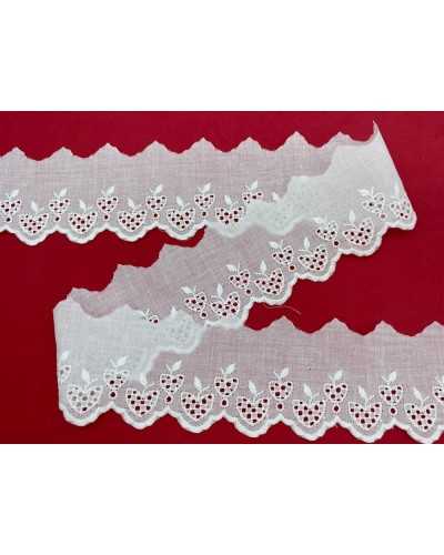 Passementerie Dentelle Sangallo Point Festonnée de 5 cm de haut 100% coton blanc