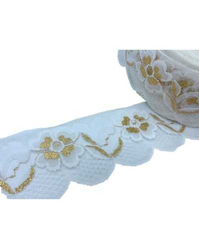 Trimmings Scalloped Lace Semi-rigid Tulle Decorate White Gold Lurex Embroidery High 7 Cm