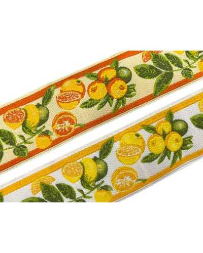 Passementerie Ruban Tyrolien Gallon Broderie Fruits Citron Orange Haut 45 Mm