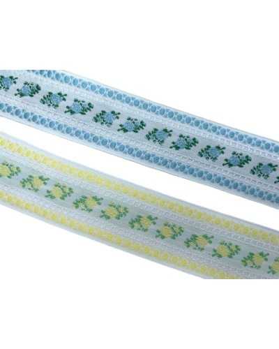 Pasamanería Cinta Tirolesa Galón Bordado Flores Base Blanca 5 Cm Alto
