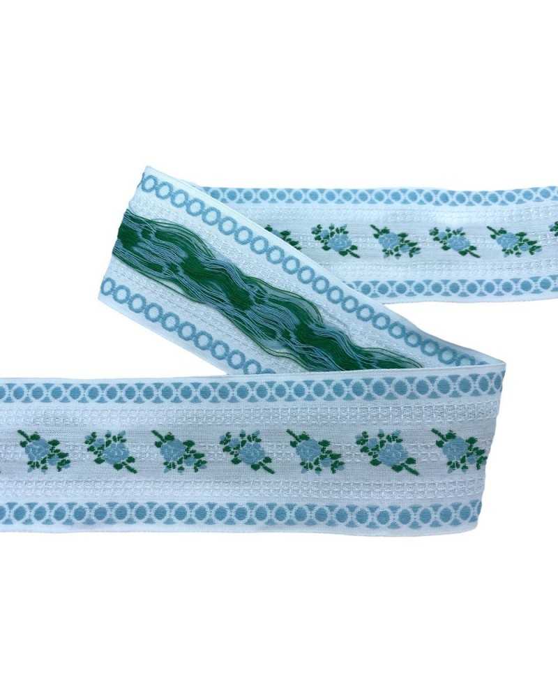 Pasamanería Cinta Tirolesa Galón Bordado Flores Base Blanca 5 Cm Alto