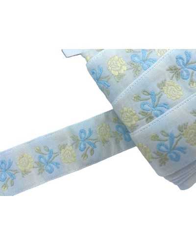 Trimmings Ribbon Tyrolean Gallon Embroidery Bow Flower White Base 3 Cm High