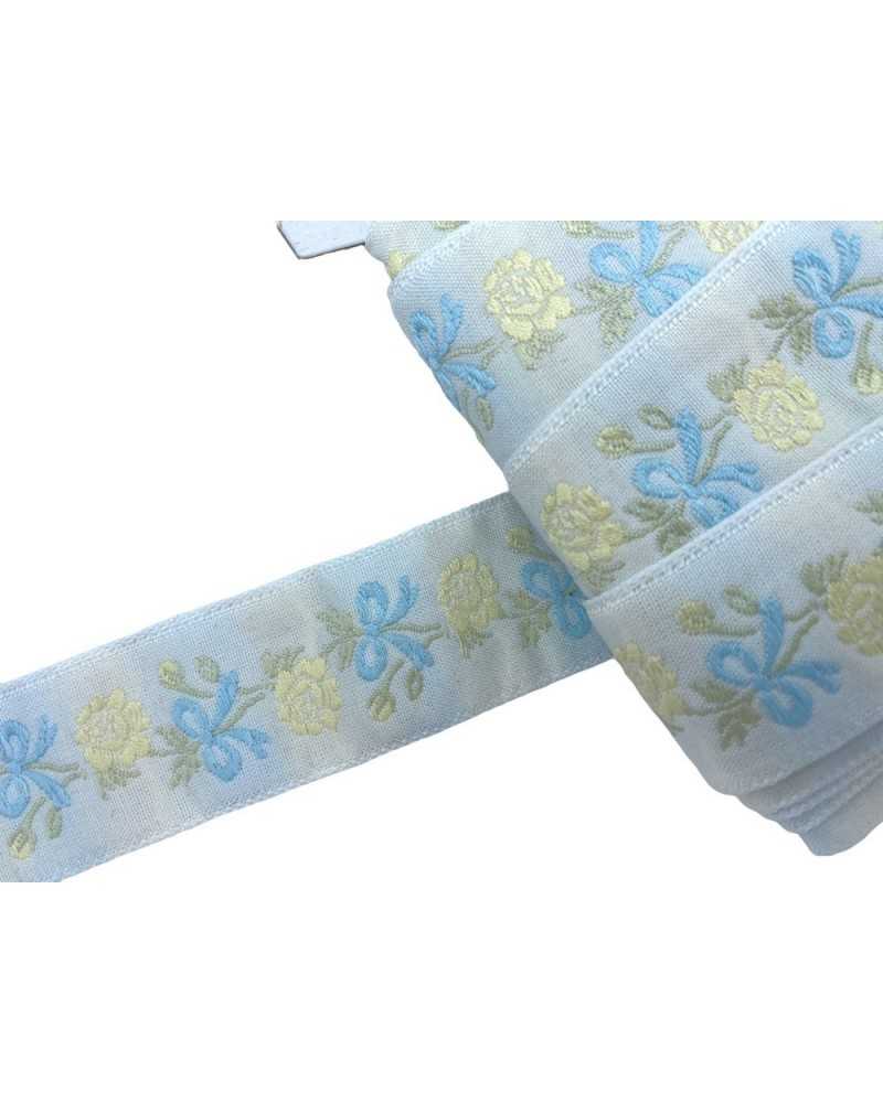 Trimmings Ribbon Tyrolean Gallon Embroidery Bow Flower White Base 3 Cm High