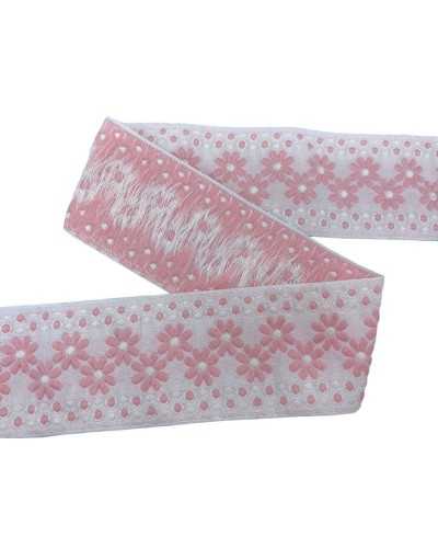 Trimmings Ribbon Tyrolean Gallon Embroidery Polka Dot Flower White Base 5 Cm High