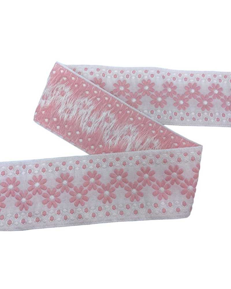 Passementerie Ruban Tyrolien Gallon Broderie Pois Fleur Blanc Base 5 Cm De Haut