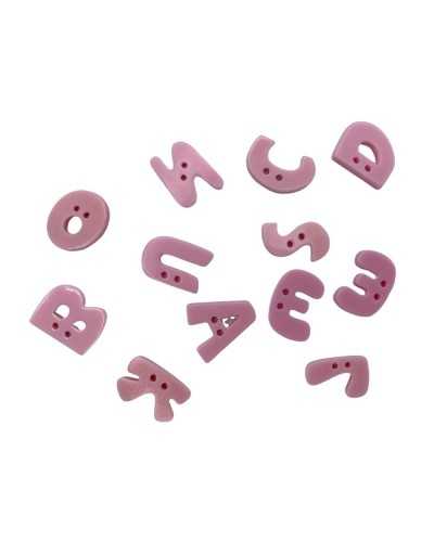 Knopf mit 2 rosa Löchern, Buchstaben, Alphabet, kursiv, Harz, hoch, 18 x 13 mm