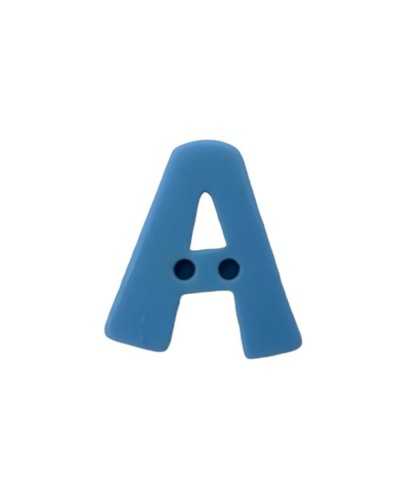 Knopf, 2 Löcher, hellblau, Buchstabe, Alphabet, kursiv, hohes Harz, 18 x 13 mm