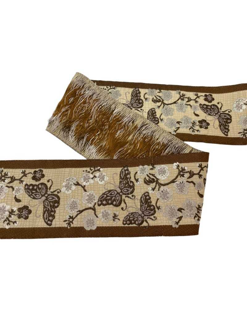 50 cm passementerie ruban partition fond beige marron papillon broderie 6,5 cm de haut