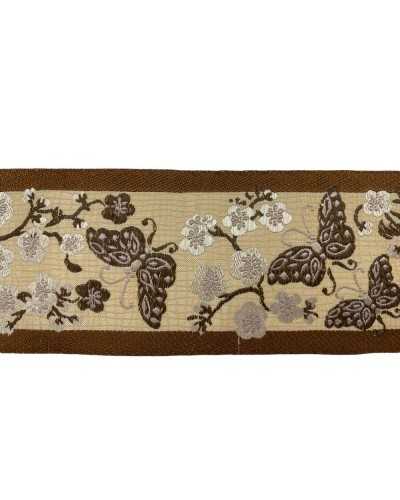 50 cm passementerie ruban partition fond beige marron papillon broderie 6,5 cm de haut