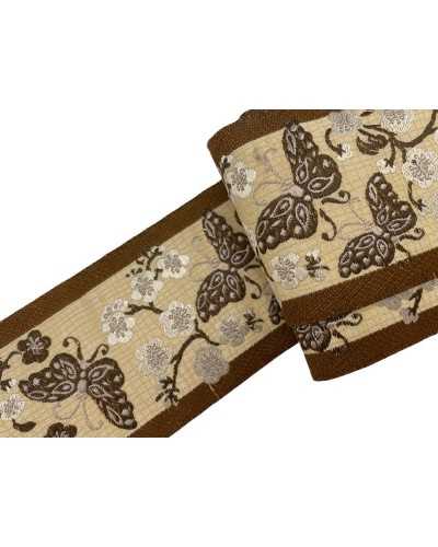 50 cm passementerie ruban partition fond beige marron papillon broderie 6,5 cm de haut